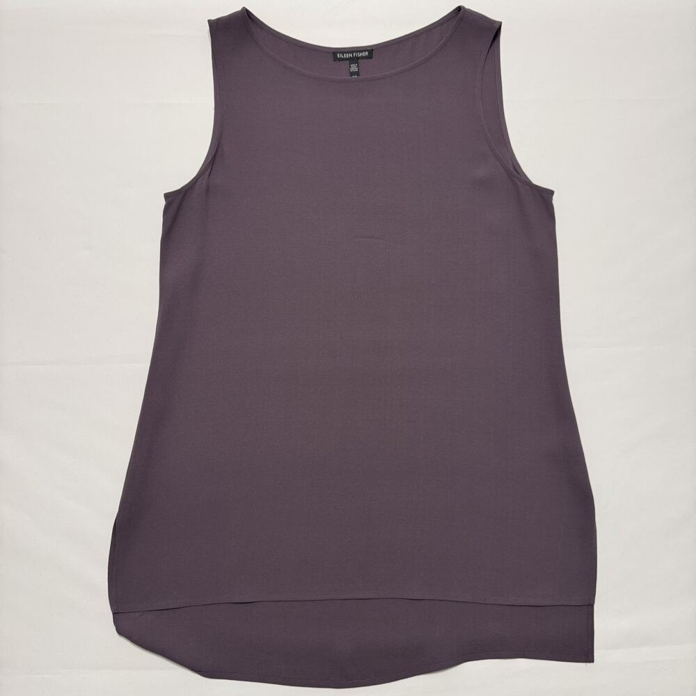 Eileen Fisher Dress Womens P- Small Plum Silk Shift Sheath Tank Side Slit Midi